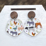 Farm Animal Walnut & Acrylic Earrings KK010