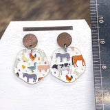 Farm Animal Walnut & Acrylic Earrings KK010