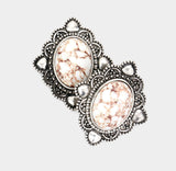 Oval Natural Stone Antique Studs - AE1381