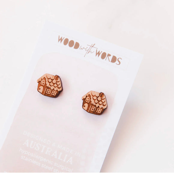 Gingerbread House Earrings - Wood with Words