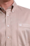 Mens Cinch® TENCEL Long Sleeve Khaki & White Geometric Shirt